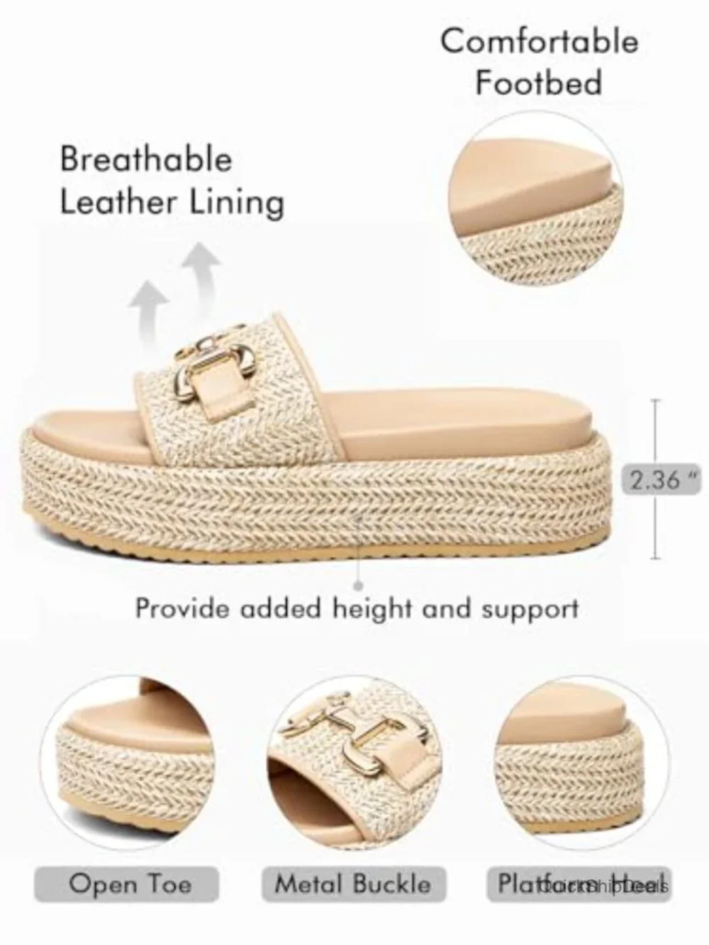 Raffia Platform Sandals with Metal Chain - Espadrilles Slide Sandals
